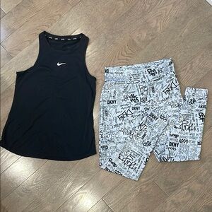 Nike Black Tank Top and DKNY Graffiti Leggings Set